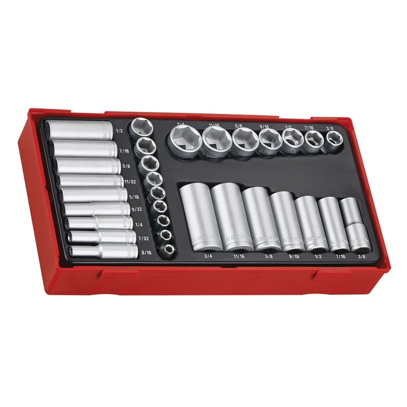Teng Tools 32 Piece 1/4 & 3/8 Drive 6 Point Regular & Deep AF Socket Set – TTAF32