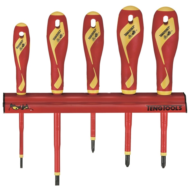 Teng Tools 5 Piece 1,000 Volt Flat, PH & PZ Type Insulated Screwdriver Wall Rack – WRMDV05N