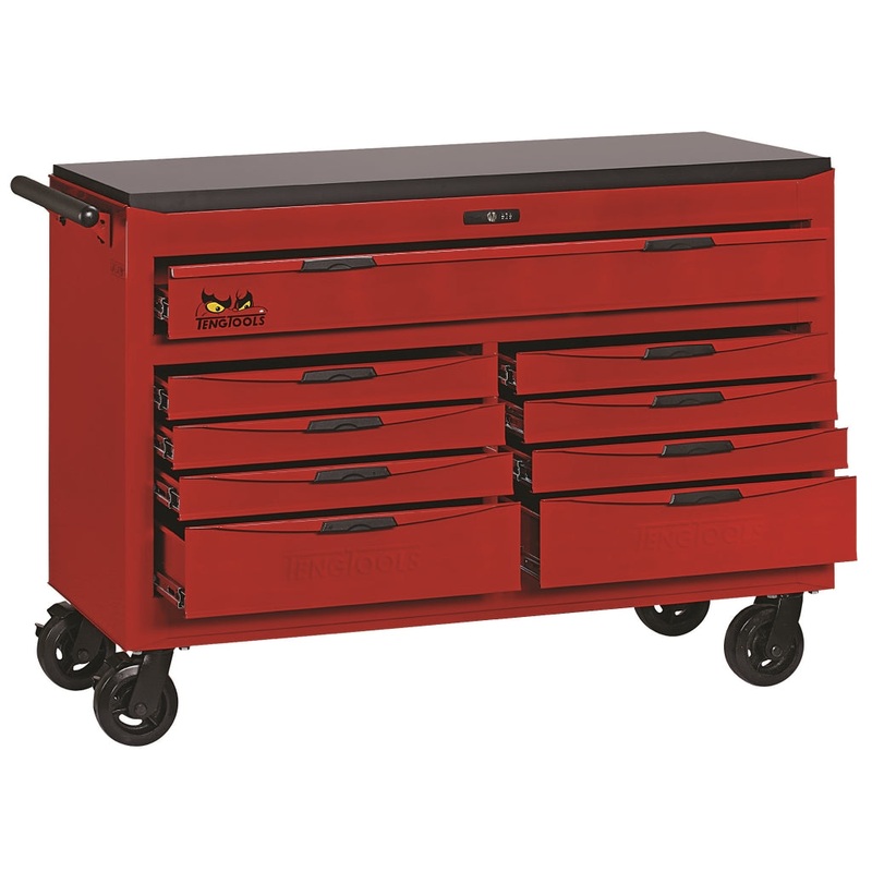 Teng Tools 53 9 Drawer 8 Series Roller Cabinet With Ball Bearing Slides & A Wooden Top Plate – TCW809N