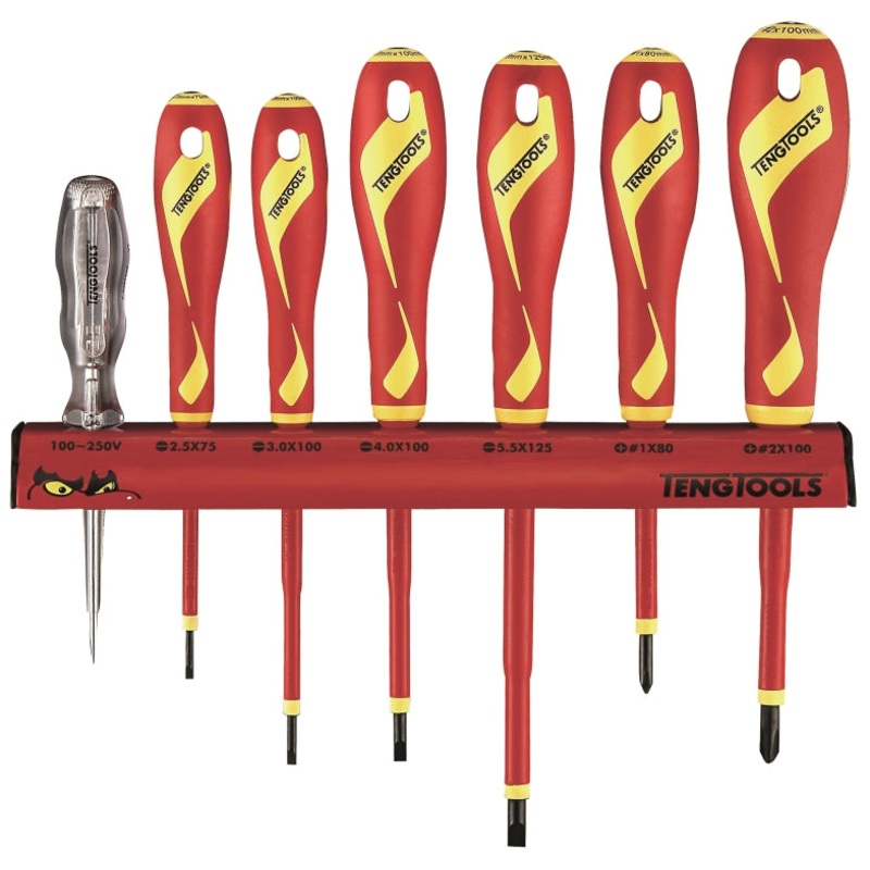 Teng Tools 7 Piece 1,000 Volt Flat, PH & PZ Type Insulated Screwdriver Wall Rack – WRMDV07N