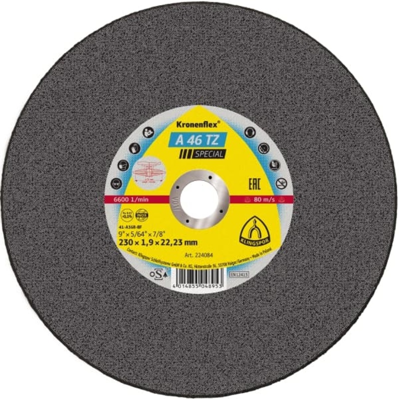 Klingspor a46tz 230mm x 22 x 1.9mm Thin Cutting Disc Depressed Center (Bulk Deals)