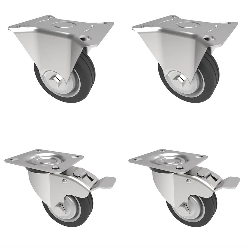 Pro Castor 125mm (5)  Top Plate Black Rubber Wheel Fixed/Swivel Braked