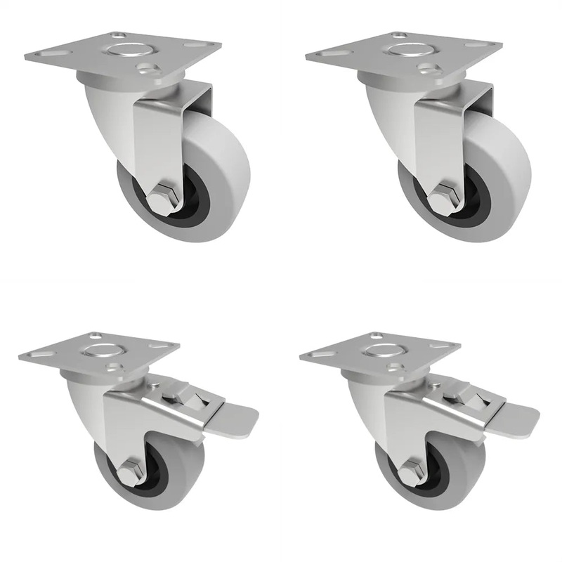 Pro Castor 75mm (3) Top Plate Grey Rubber Wheel Swivel/Swivel Braked