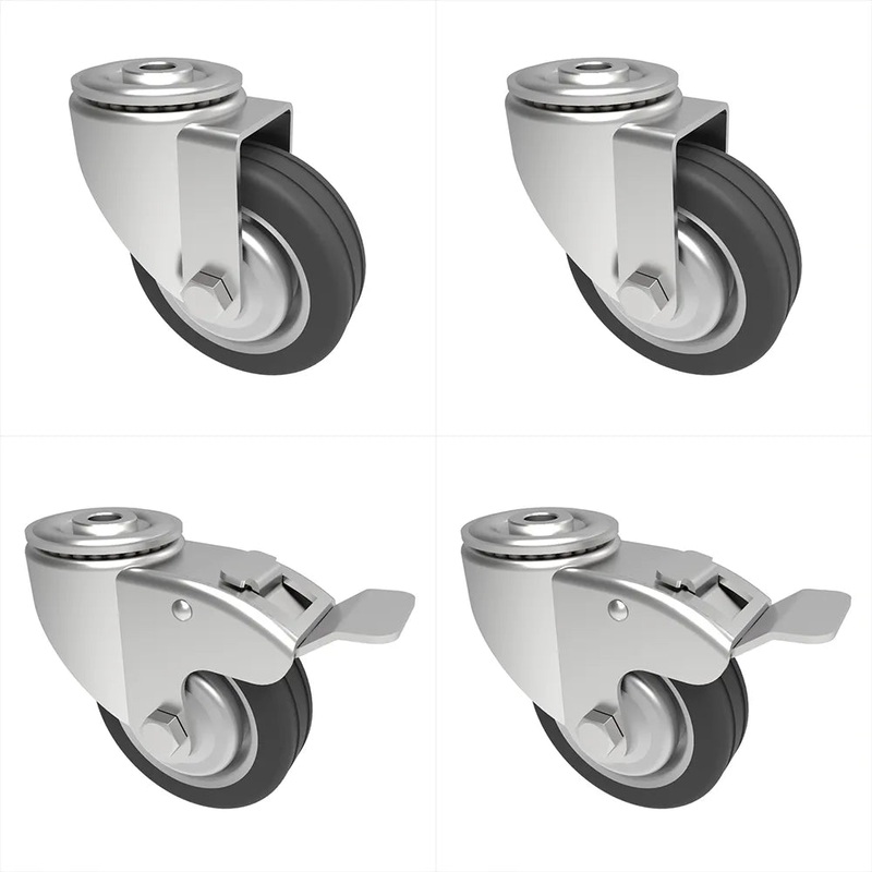 Pro Castor Heavy-Duty Bolt Hole Black Rubber 75mm-125mm