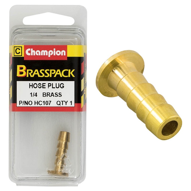 Champion Brass Hose Plugs – Barbed – 1/4in