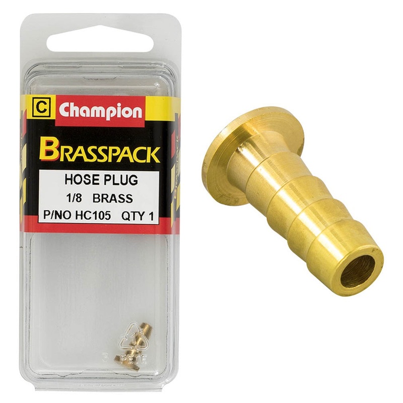 Champion Brass Hose Plugs – Barbed – 1/8in