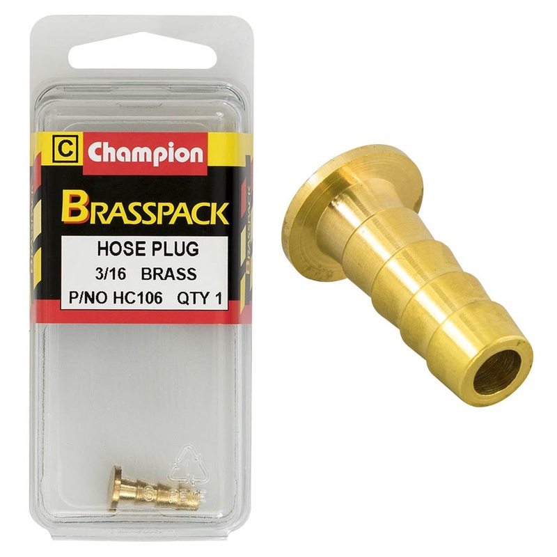 Champion Brass Hose Plugs – Barbed – 3/16in