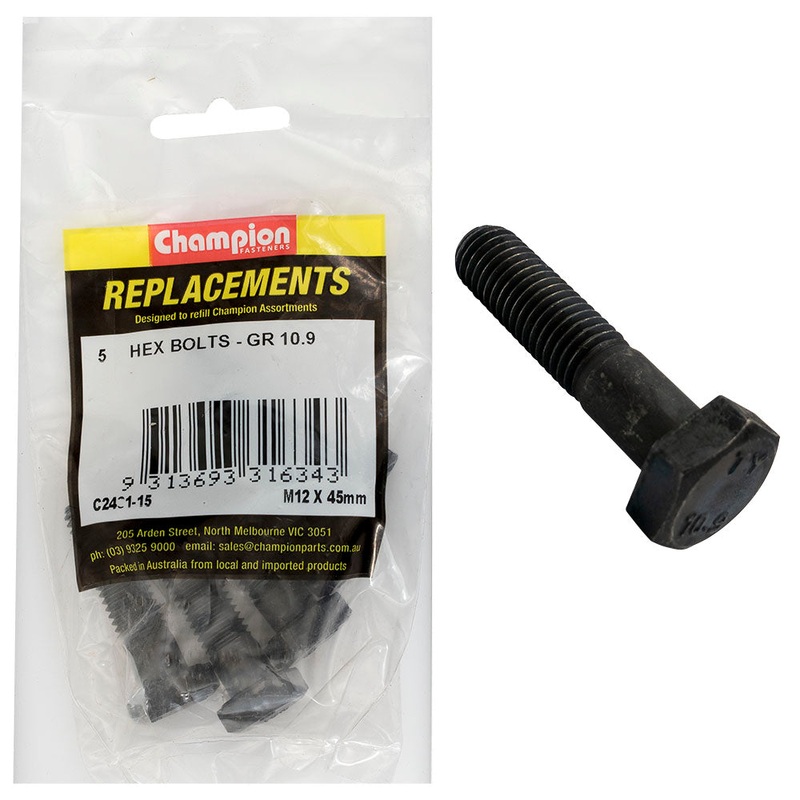 Champion Hex Bolts High Tensile M12 x 45mm – 5pk
