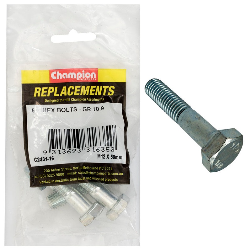 Champion Hex Bolts High Tensile M12 x 50mm – 5pk