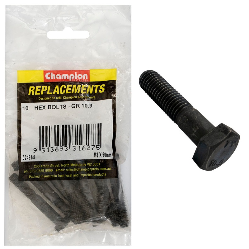 Champion Hex Bolts High Tensile M8 x 50mm – 10pk