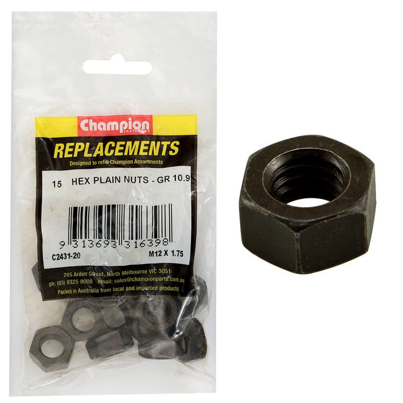 Champion Hex Plain Nuts High Tensile M12 x 1.75mm – 15pk