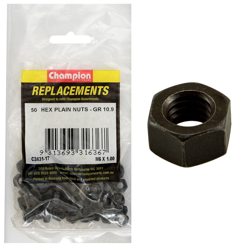 Champion Hex Plain Nuts High Tensile M6 x1.00mm – 50pk