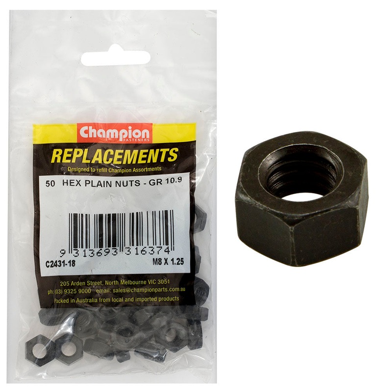 Champion Hex Plain Nuts High Tensile M8 x1.25mm – 50pk