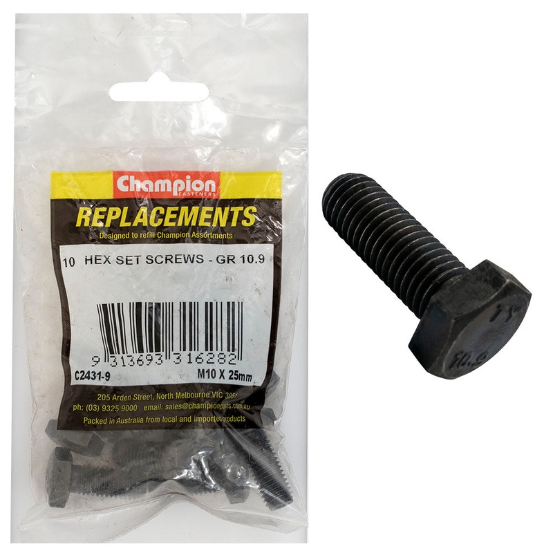 Champion Hex Set Screws High Tensile M10 x 25mm – 10pk