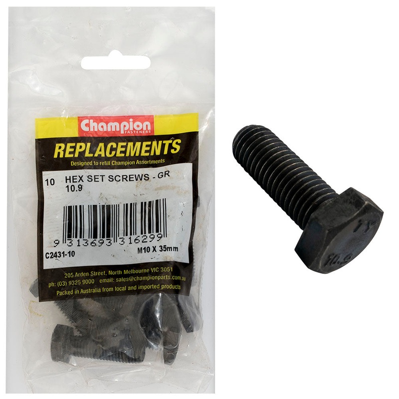 Champion Hex Set Screws High Tensile M10 x 35mm – 10pk