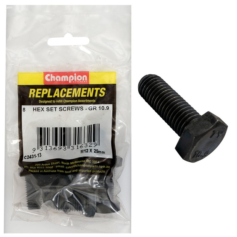 Champion Hex Set Screws High Tensile M12 x 25mm – 8pk