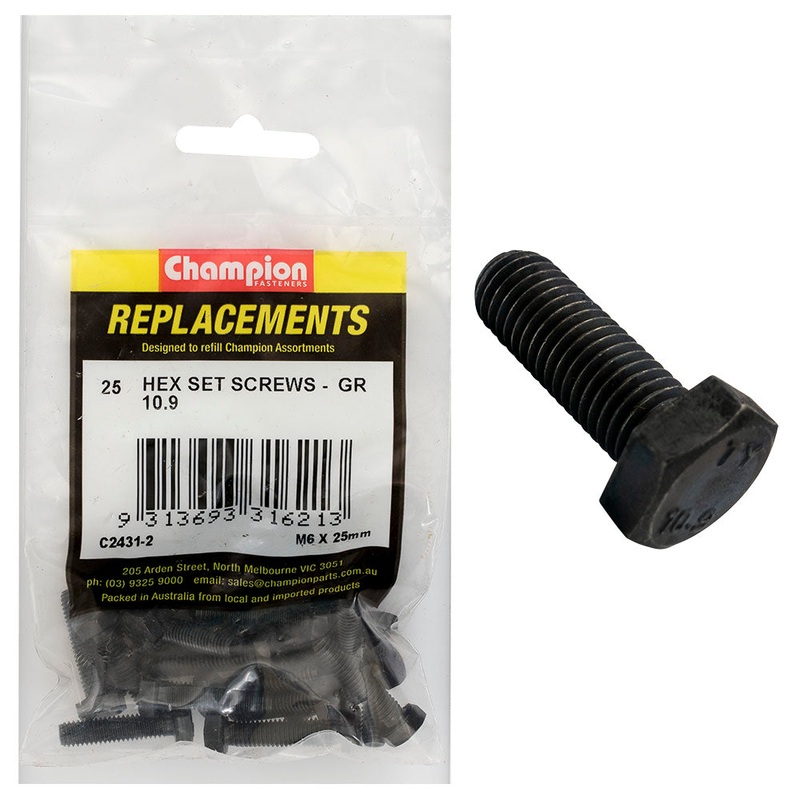 Champion Hex Set Screws High Tensile M6 x 25mm – 25pk
