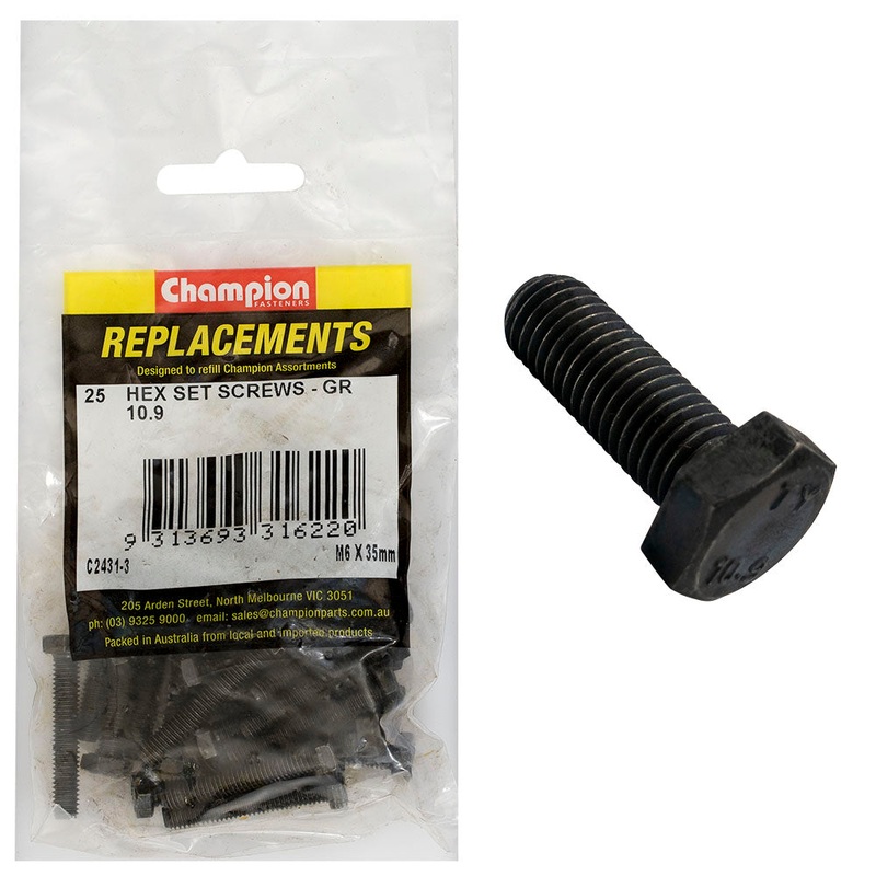 Champion Hex Set Screws High Tensile M6 x 35mm – 25pk