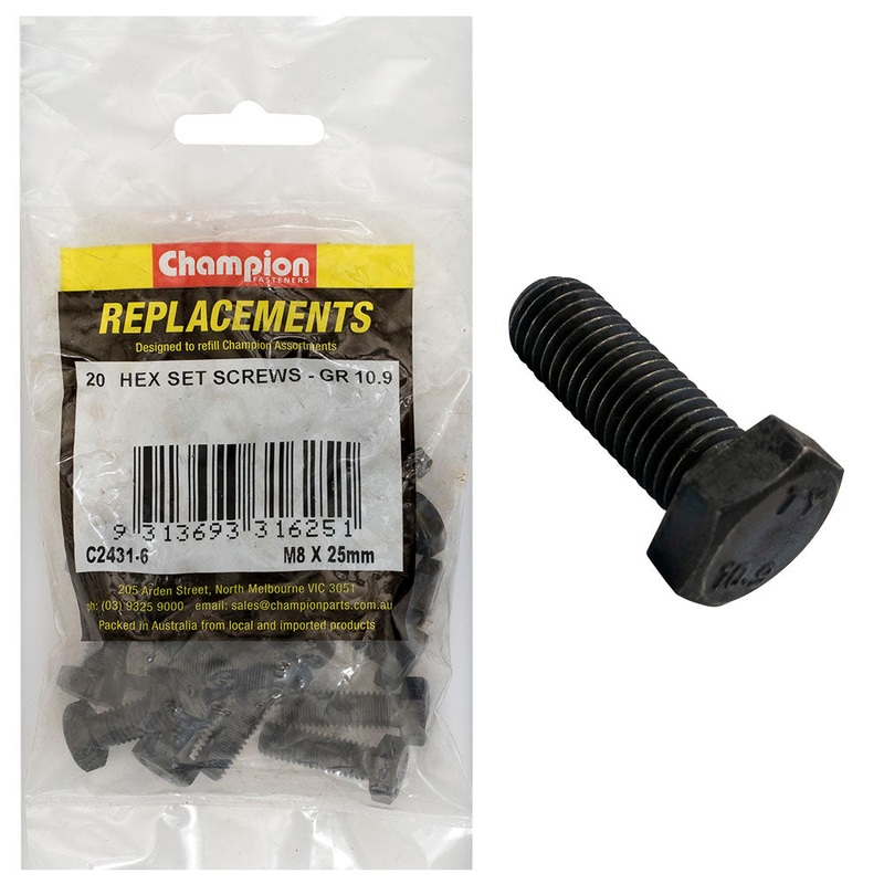 Champion Hex Set Screws High Tensile M8 x 25mm – 20pk