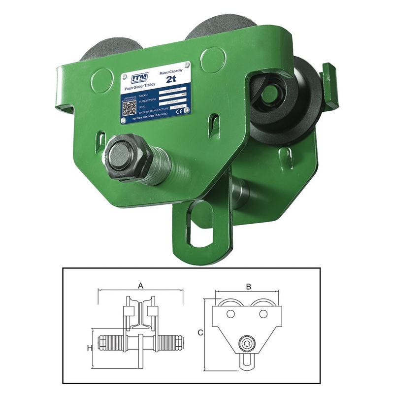 ITM Push Girder Trolley-2 Ton-88-203mm Beam Width