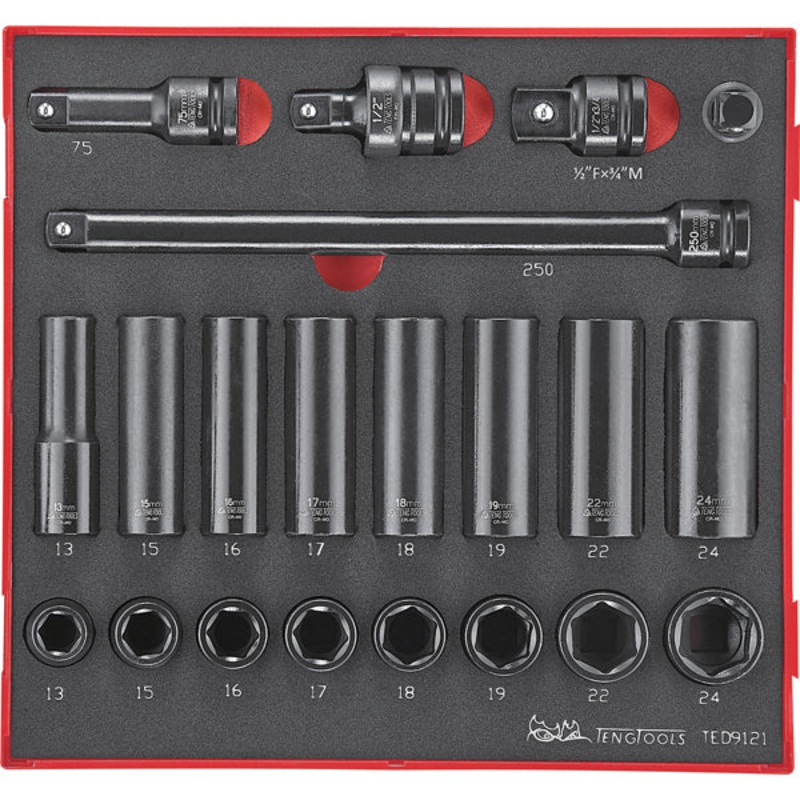 Teng 21pc 1/2in Dr. Metric Imp. Skt & Acc. Set – TED-Tray