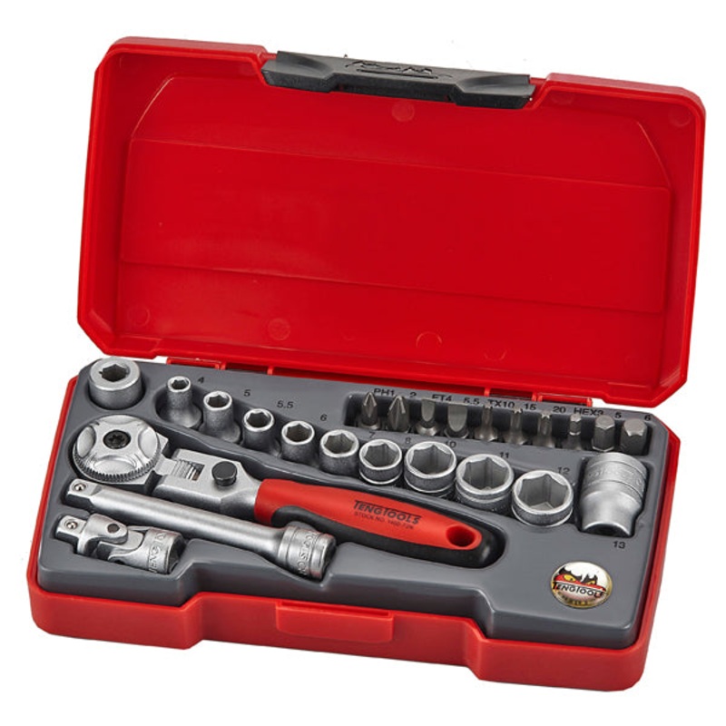 Teng 24pc 1/4in Dr. Mini Metric Socket Set (Flex Ratchet.)