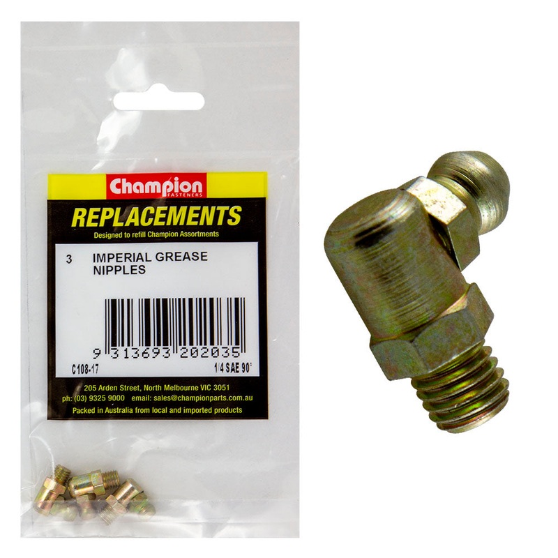 Champion 1/4in UNF (Sae) 90-Deg. Grease Nipple -3pk