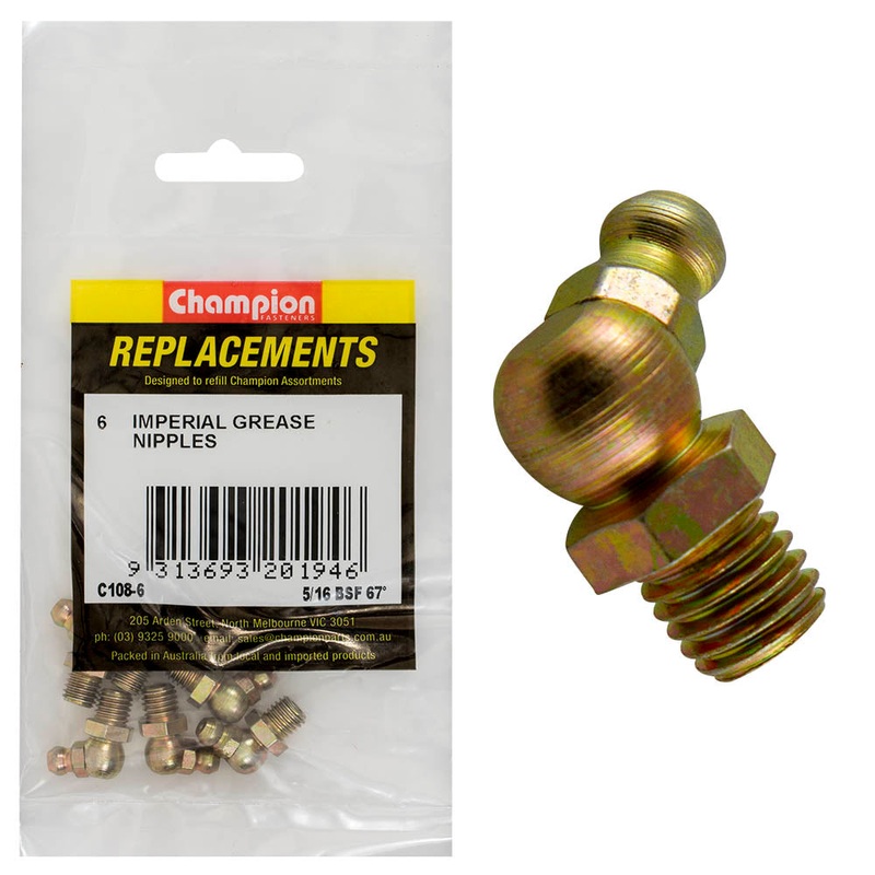 Champion 5/16in BSF 67.5-Deg. Grease Nipple -6pk
