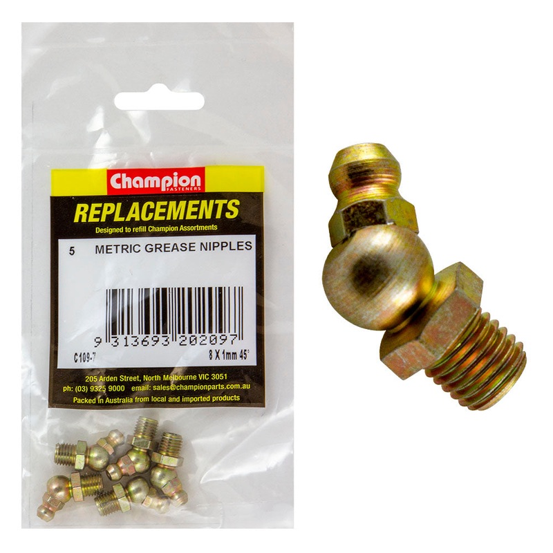Champion M8 x 1.00mm 45-Deg. Grease Nipple -5pk