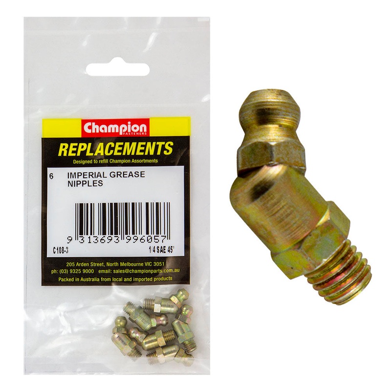 Champion 1/4in UNF (Sae) 45-Deg. Grease Nipple -6pk