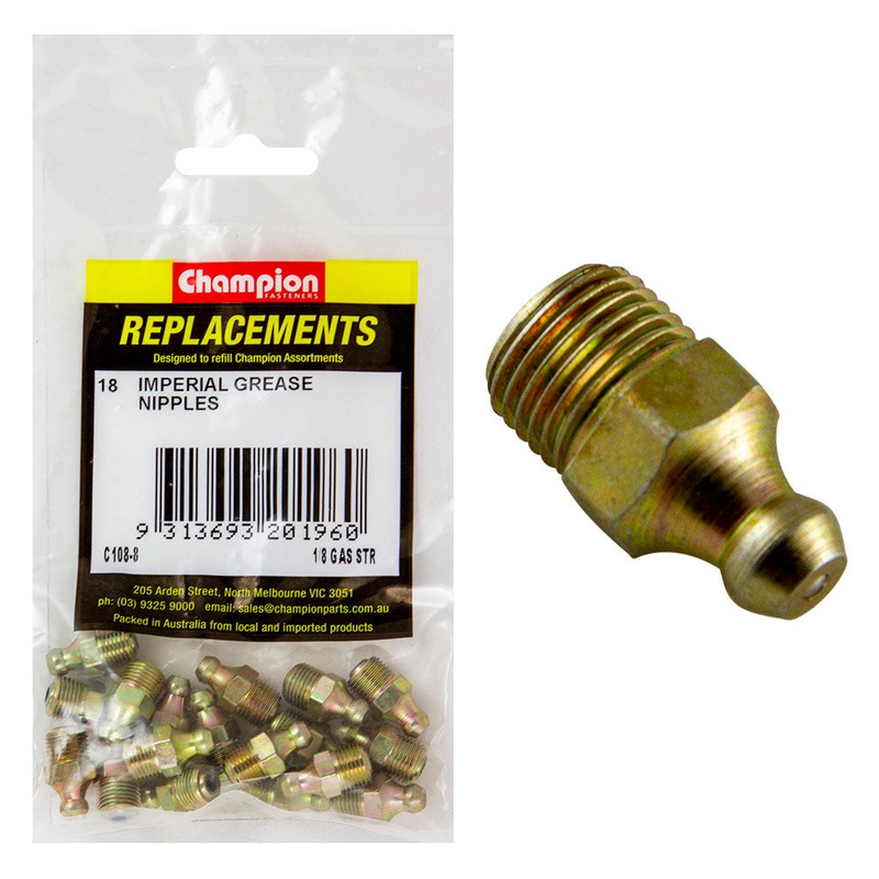 Champion 1/8in BSP (Gas) Straight Grease Nipple -18pk