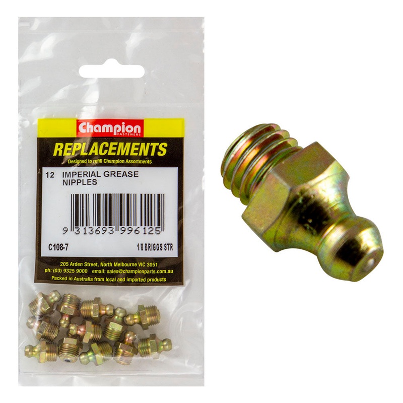 Champion 1/8in NPT (Briggs) Straight Grease Nipple -12pk