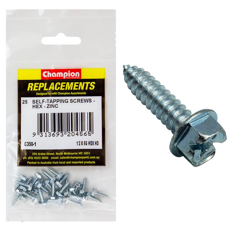 Champion 12G x 1in S/Tapping Screw Hex Head Phillips – 100pk