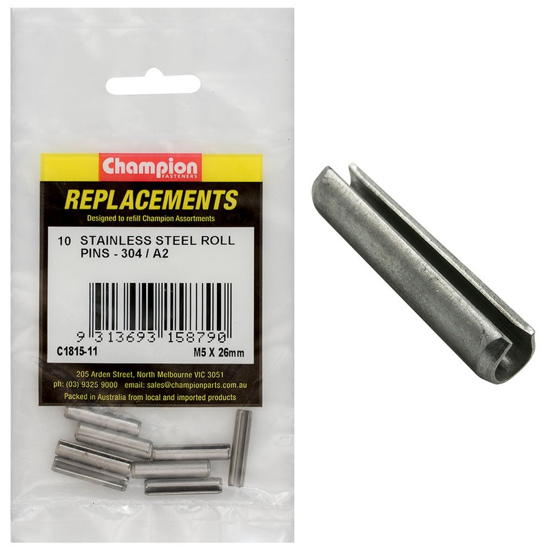 Champion 5mm x 26mm Stainless Roll Pin 304/A2 -10pk