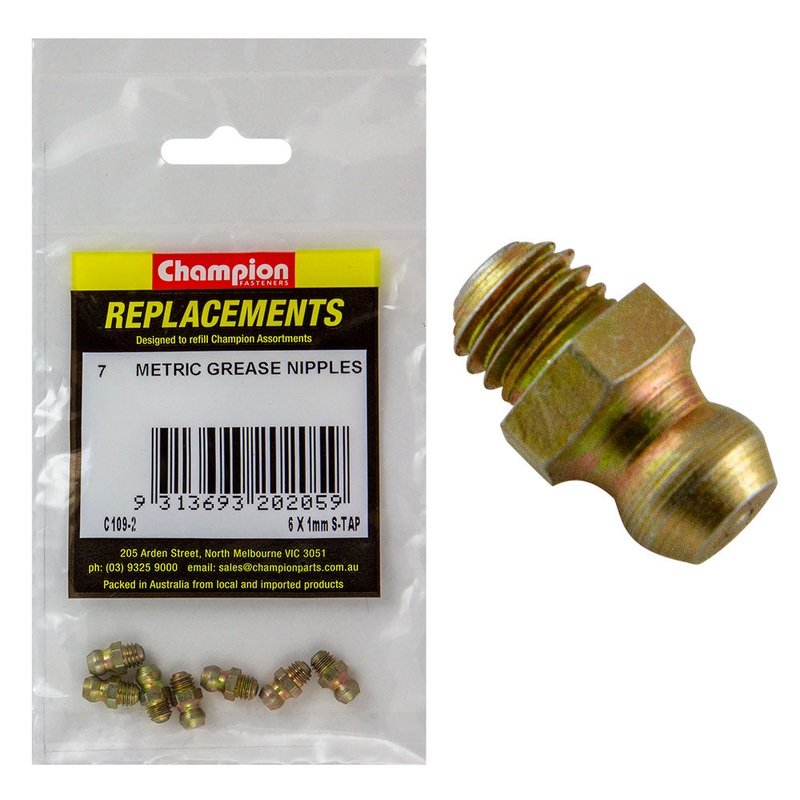 Champion M6 x 1.00mm Self-Tapping Grease Nipple -7pk