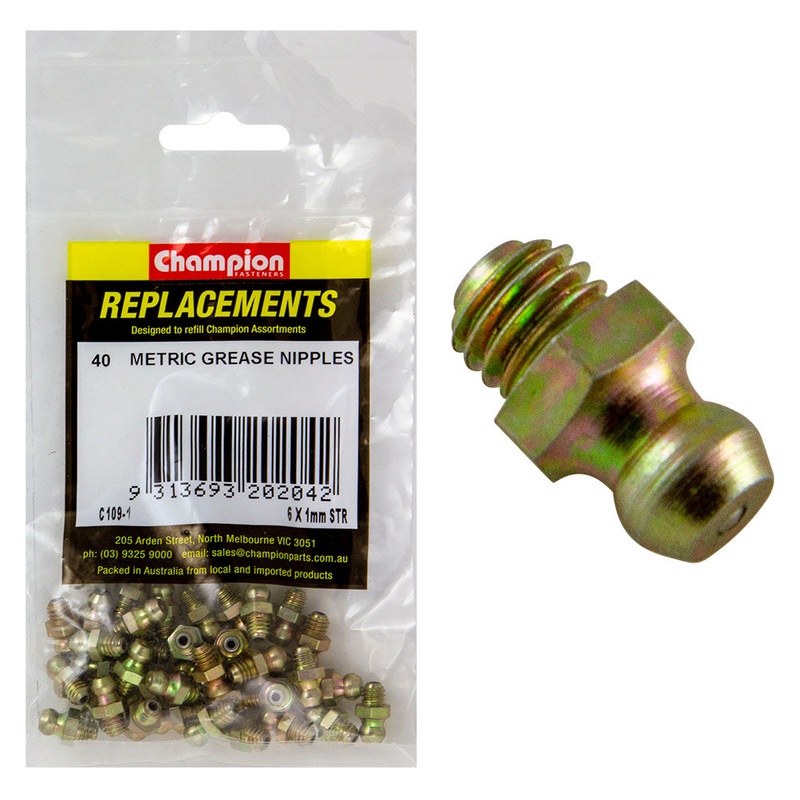 Champion M6 x 1.00mm Straight Grease Nipple -40pk