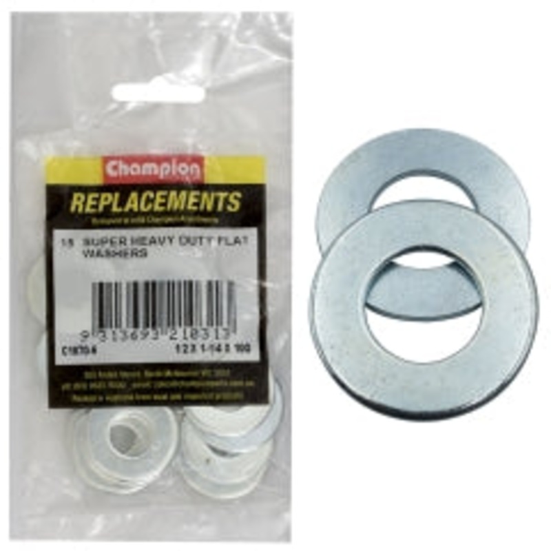 Champion 1/2in x 1-1/4in x 10G H/Duty Flat Steel Washer-15pk