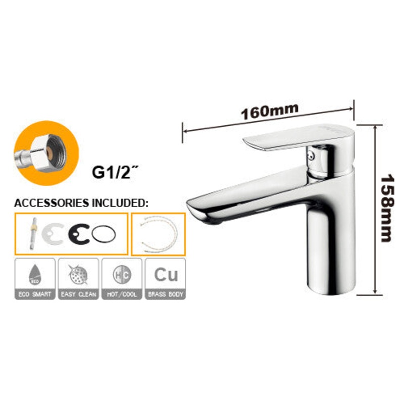 Ingco – Single Lever Washbasin Mixer HSLBM11501