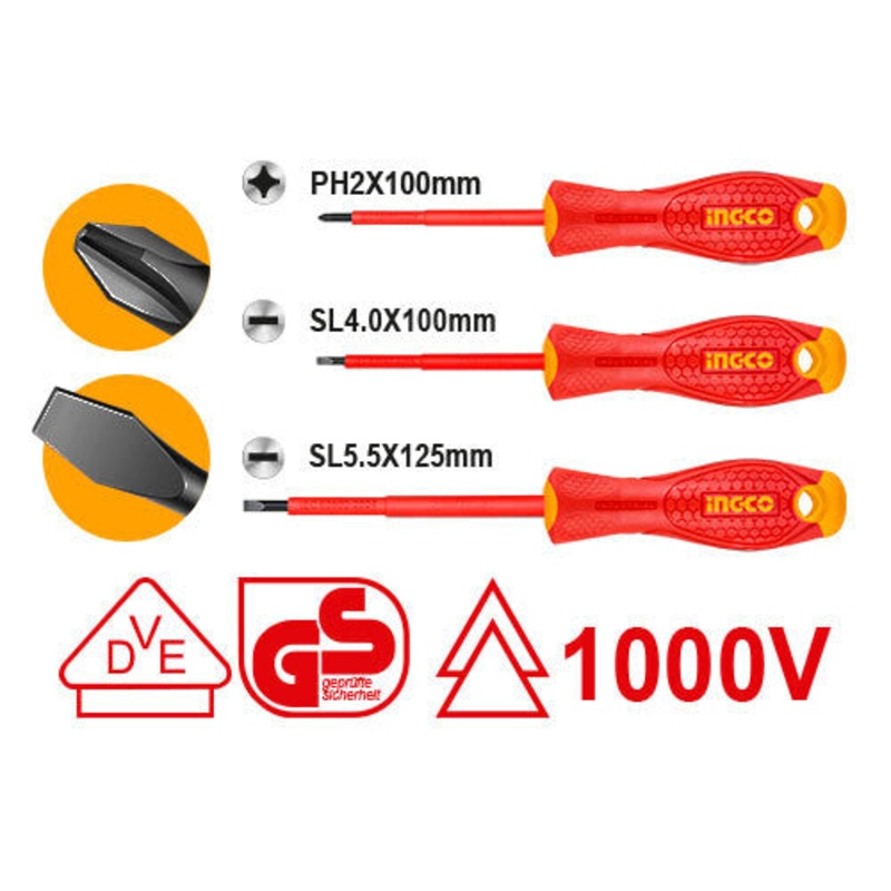Ingco – 3 Pcs Insulated Screwdriver Set