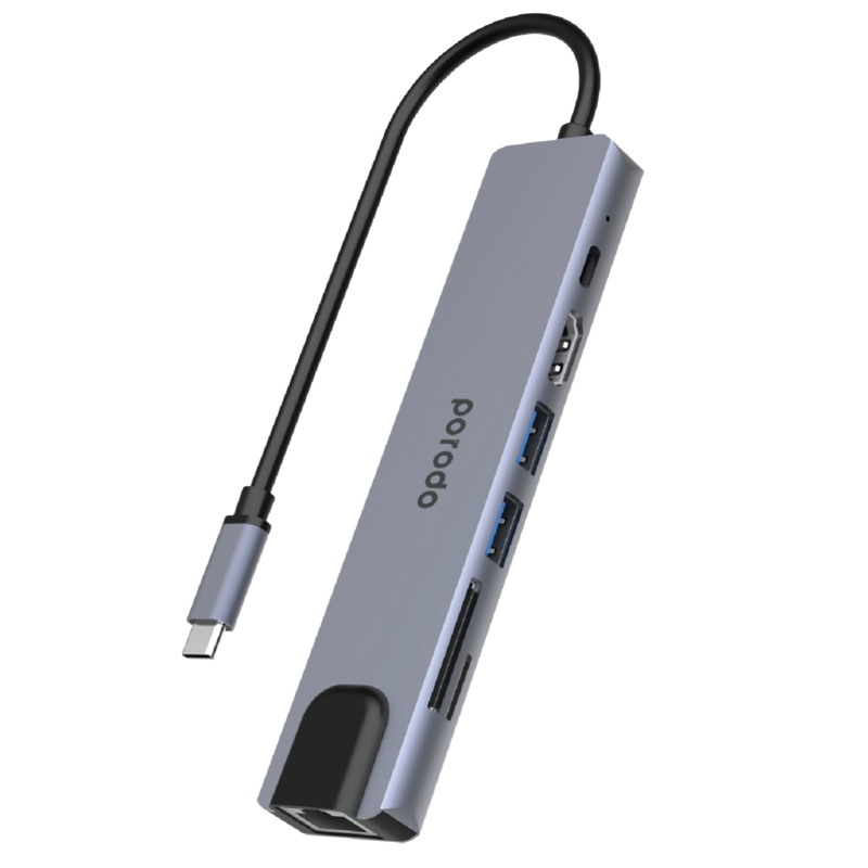 Porodo 7in1 Aluminum USB-C Hub 4K HDMI 100W Power Delivery