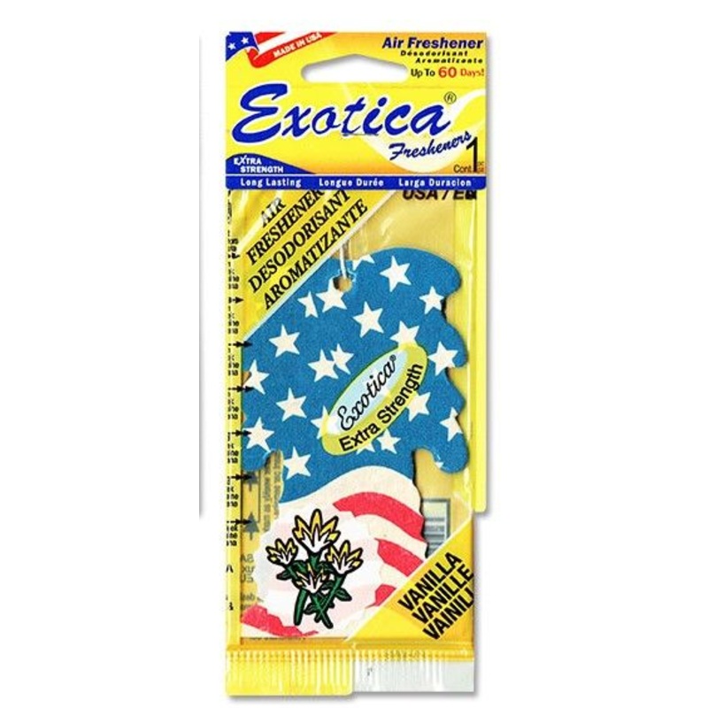Exotica Palm Tree Hanging Air Freshener US Flag-Vanilla