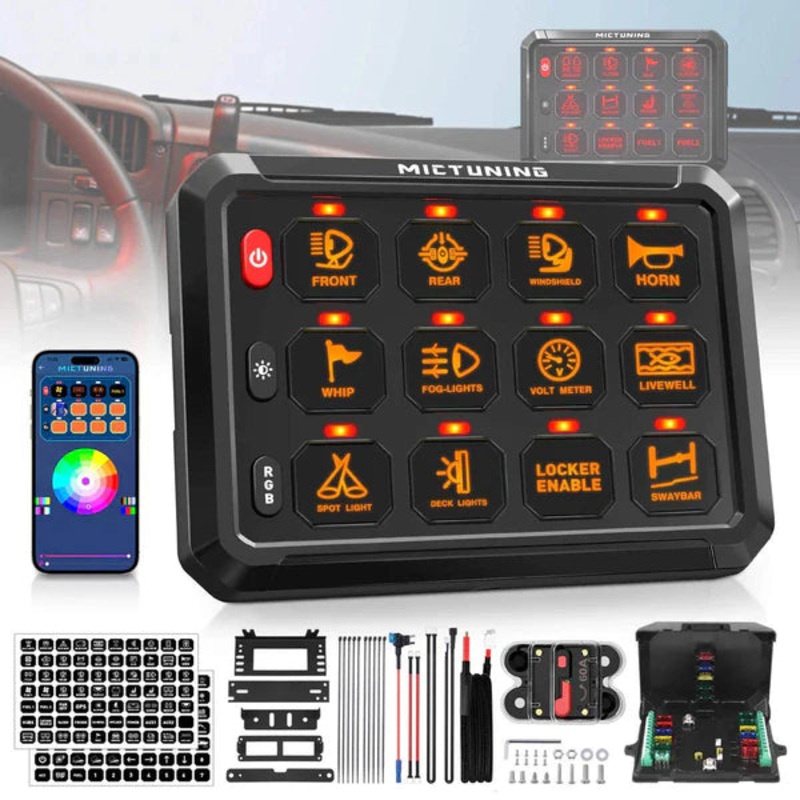 Bluetooth 12 Gang 5 RGB Switch Panel P1s, High Power 5-Level Brightness, Multifunction Touch Toggle Switch