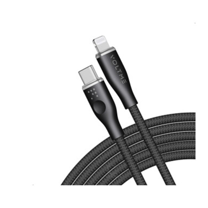 Voltme Powerlink Rugg Double Nylon Cable Type C to Lightning 3A / 1.2M ZincAlloy Connector Black