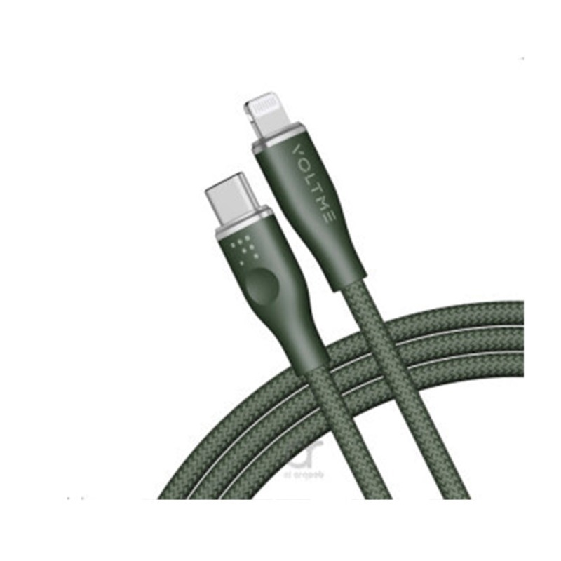 Voltme Powerlink Rugg Double Nylon Cable Type C to Lightning 3A / 1.2M ZincAlloy Connector Green