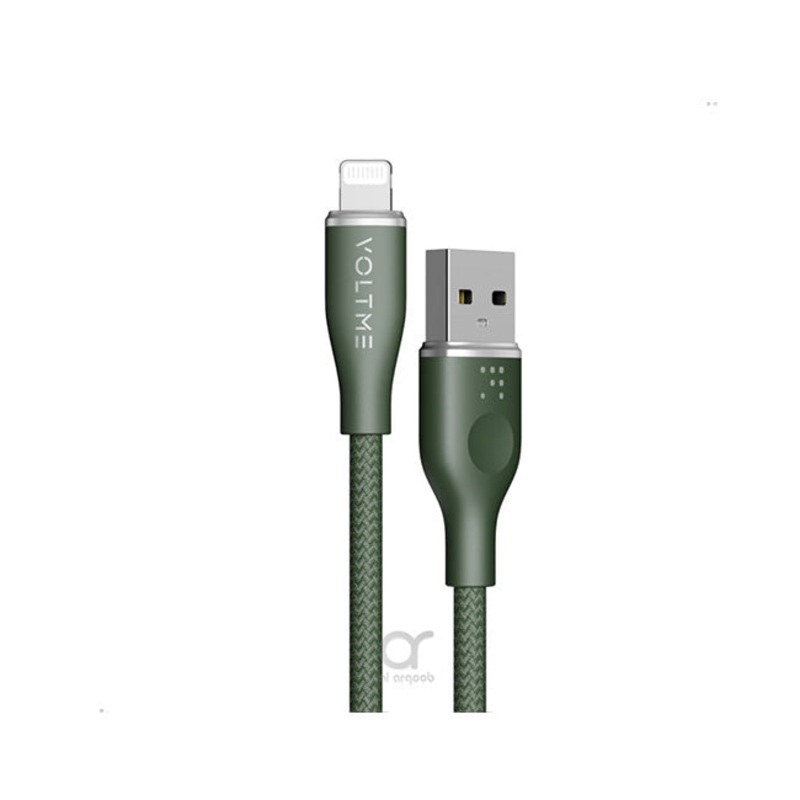 Voltme Powerlink Rugg Double Nylon Cable USB A to Lightning 3A / 1.2M ZincAlloy Connector Green