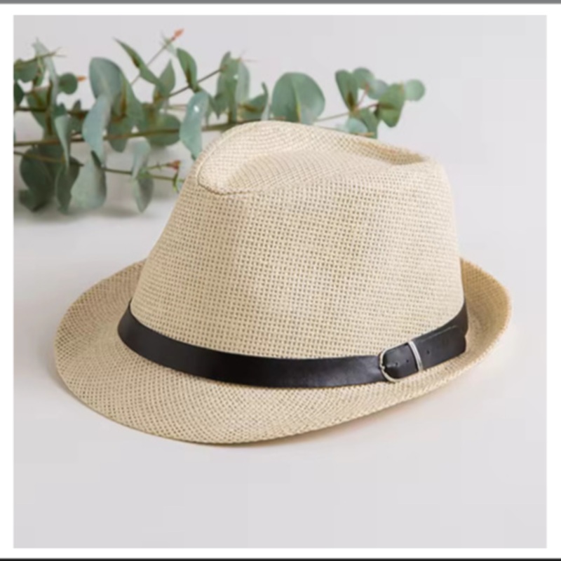 Beige Straw Fedora Hat