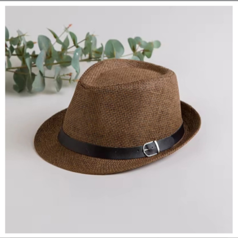 Brown Straw Fedora Hat