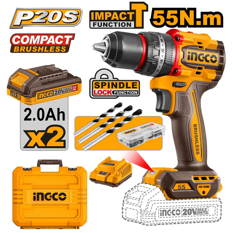 Ingco CIDLI20558 Compact Brushless Cordless Impact Drill