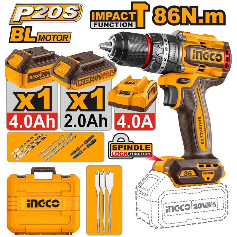 Ingco CIDLI20868 Brushless Cordless Impact Drill