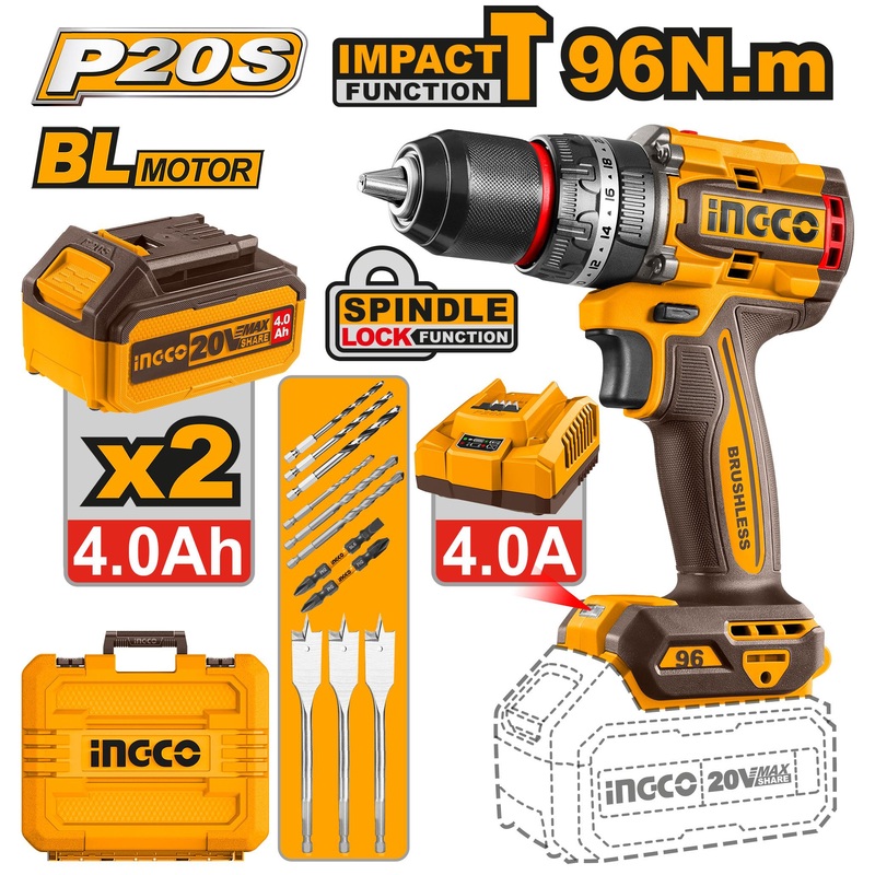 Ingco CIDLI20968 Brushless Cordless Impact Drill
